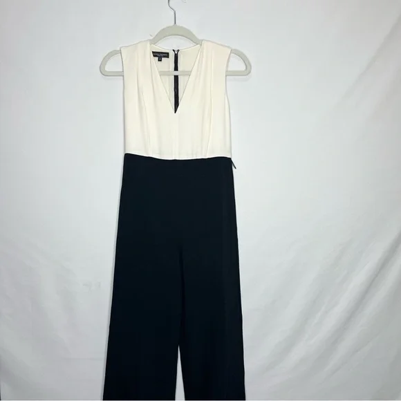 Narciso Rodriguez Silk & Scuba Two Toned Sleeveless Wide Leg Jumpsuit - Picture 2 of 5